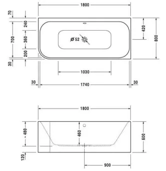 ВАННА АКРИЛОВАЯ DURAVIT HAPPY D.2 180Х80 СМ (700317000000000)