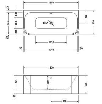 ВАННА АКРИЛОВАЯ DURAVIT HAPPY D.2 180Х80 СМ (700318000000000)