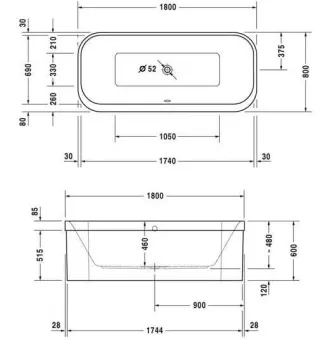 ВАННА АКРИЛОВАЯ DURAVIT HAPPY D.2 180Х80 СМ (700319000000000)