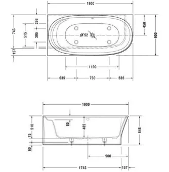 ВАННА КАМЕННАЯ DURAVIT CAPE COD 190Х90 СМ (700363000000000)