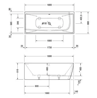 ВАННА КАМЕННАЯ DURAVIT DURASQUARE 180Х80 СМ (700427000000000)