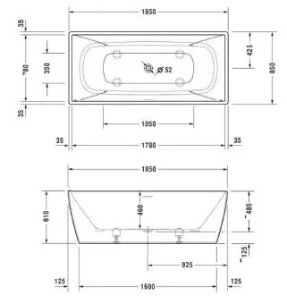 ВАННА КАМЕННАЯ DURAVIT DURASQUARE 185Х85 СМ (700430000000000)