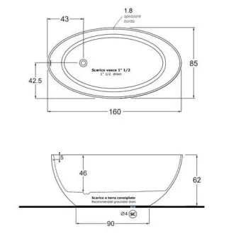 ВАННА КАМЕННАЯ GRUPPO TREESSE BALI 160Х85 СМ, БЕЛАЯ (V026BL)