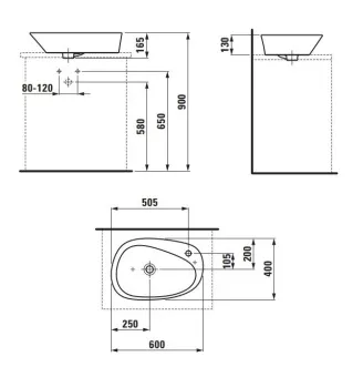 КЕРАМИЧЕСКАЯ РАКОВИНА 60 СМ LAUFEN PALOMBA COLLECTION, БЕЛЫЙ (H8168030001041)
