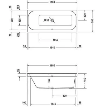 ВАННА АКРИЛОВАЯ DURAVIT HAPPY D.2 160Х70 СМ (700308000000000)