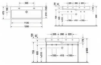 КЕРАМИЧЕСКАЯ РАКОВИНА 120 СМ DURAVIT VERO, БЕЛАЯ (0454120000)