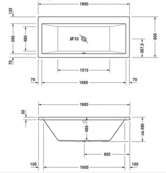 ВАННА АКРИЛОВАЯ DURAVIT VERO 180Х80 СМ(700135000000000)