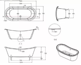 ВАННА АКРИЛОВАЯ BURLINGTON BATEAU 164Х70 СМ (T10F)