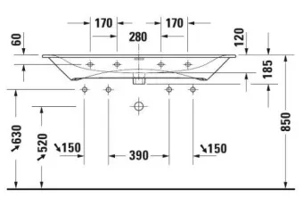 РАКОВИНА 123Х49 СМ DURAVIT VIU, БЕЛЫЙ (2344120024)