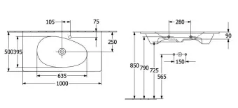 РАКОВИНА ВСТРАИВАЕМАЯ 100Х50 VILLEROY&BOCH ANTAO, PURE BLACK (4A76A3R7)