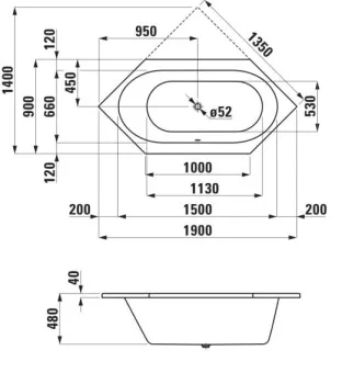 ВАННА ВСТРАИВАЕМАЯ АКРИЛОВАЯ LAUFEN SOLUTIONS 190Х90 СМ, WHITE (H2255200000001)