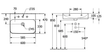 РАКОВИНА НАКЛАДНАЯ 60Х47 VILLEROY&BOCH FINION, STONE WHITE (416864RW)