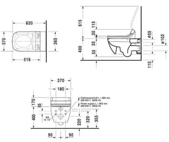 ПОДВЕСНОЙ БЕЗОБОДКОВЫЙ УНИТАЗ DURAVIT RIMLESS HAPPY D.2 SENSOWASH (2550590000)