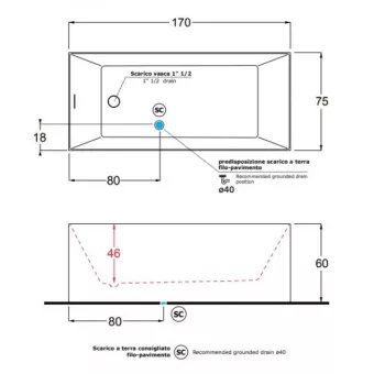 ВАННА АКРИЛОВАЯ GRUPPO TREESSE ILIA 170Х75 СМ, БЕЛАЯ (V375BL)