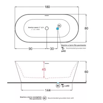 ВАННА АКРИЛОВАЯ GRUPPO TREESSE INKA 180Х80 СМ, БЕЛАЯ (V388BL)