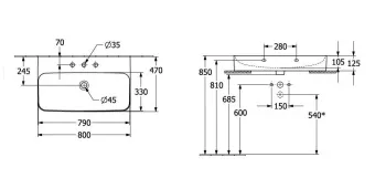 РАКОВИНА НАКЛАДНАЯ 80Х47 VILLEROY&BOCH FINION, WHITE ALPIN (41688CR1)