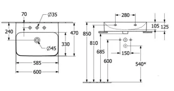 РАКОВИНА НАКЛАДНАЯ 60Х47 VILLEROY&BOCH FINION, STONE WHITE (41686CRW)