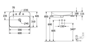 РАКОВИНА НАКЛАДНАЯ 60Х44,5 VILLEROY&BOCH FINION, STONE WHITE (414261RW)