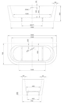ВАННА АКРИЛОВАЯ ПРИСТЕННАЯ KNIEF WALL 180X80 СМ (0100-277)