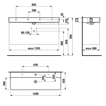 КЕРАМИЧЕСКАЯ РАКОВИНА 120 СМ LAUFEN VAL, БЕЛЫЙ (H8102890001041)