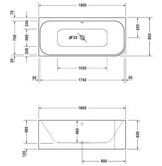 ВАННА АКРИЛОВАЯ DURAVIT HAPPY D.2 180Х80 СМ (700316000000000)