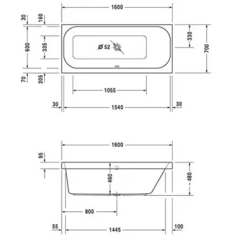 ВАННА АКРИЛОВАЯ DURAVIT HAPPY D.2 160Х70 СМ (700309000000000)