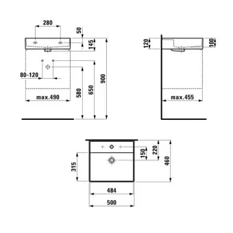 КЕРАМИЧЕСКАЯ РАКОВИНА 50 СМ LAUFEN KARTELL, ЧЕРНЫЙ МАТОВЫЙ (H8103327161041)