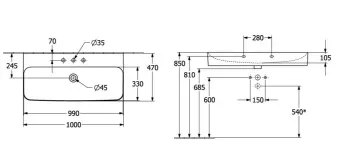 РАКОВИНА ПОДВЕСНАЯ 100Х47 VILLEROY&BOCH FINION, STONE WHITE (4168A2RW)