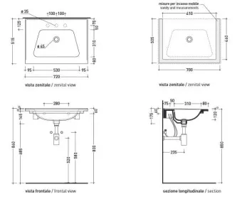 КЕРАМИЧЕСКАЯ РАКОВИНА 72 СМ FLAMINIA BLOOM, LAVA GREY (BM70L)
