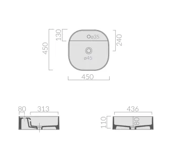 РАКОВИНА НАКЛАДНАЯ 45Х45 СМ GALASSIA SMART B, БЕЛЫЙ (7403)