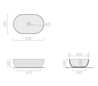 РАКОВИНА 60Х38 СМ GALASSIA DREAM, ЧЕРНЫЙ МАТОВЫЙ (7308NEMT)