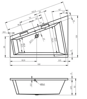 ВАННА АКРИЛОВАЯ RIHO DOPPIO RIGHT 180Х130 СМ (B033001005)