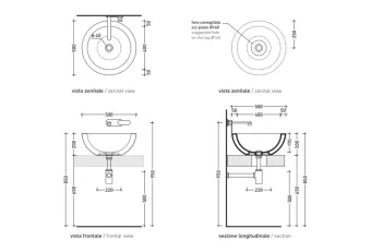 КЕРАМИЧЕСКАЯ РАКОВИНА 52 СМ FLAMINIA FONTE FONTANA, GRAPHITE (FN52L)