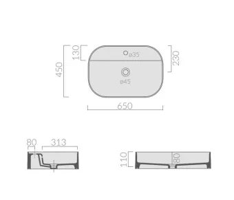 РАКОВИНА НАКЛАДНАЯ 65Х45 СМ GALASSIA SMART B, БЕЛЫЙ (7400)