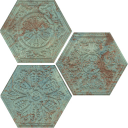 Фото плитки APAVISA ZINC GREEN MIX DECOR HEXAGON 25x29x1 из коллекции APAVISA ZINC 