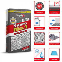 КЛЕЙ ДЛЯ ПЛИТКИ SOPRO №1 400 EXTRA C2TES1 22,5 КГ СЕРЫЙ (400E/22,5)