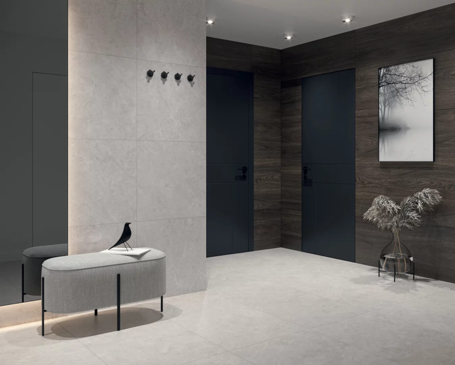 LIGHTSTONE — палитра Grey, Beige, Crema; единая эстетика стен и пола