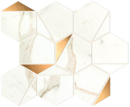 Фото плитки ATLAS CONCORDE MARVEL CALACATTA PRESTIGIO GOLD HEX SHINY MOSAICO A4WU 25,1X29 из коллекции ATLAS CONCORDE MARVEL 