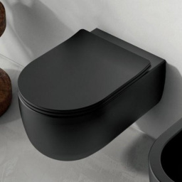 ПОДВЕСНОЙ БЕЗОБОДКОВЫЙ УНИТАЗ С КРЫШКОЙ И КРЕПЛЕНИЕМ OLYMPIA MILADY, ЧЕРНЫЙ МАТОВЫЙ (MIL120223+C5CN23)