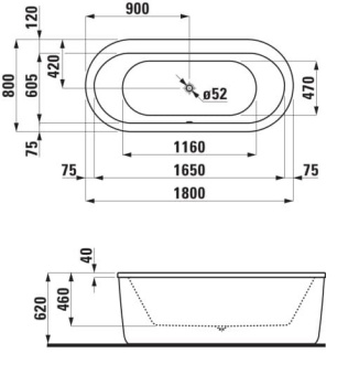 ВАННА ОТДЕЛЬНОСТОЯЩАЯ АКРИЛОВАЯ LAUFEN SOLUTIONS 180Х80 СМ, WHITE (H2245120000001)
