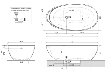 ВАННА ОТДЕЛЬНОСТОЯЩАЯ ANTONIO LUPI ECLIPSE 185X95,5 СМ, БЕЛАЯ (ECLIPSE BIANCO)