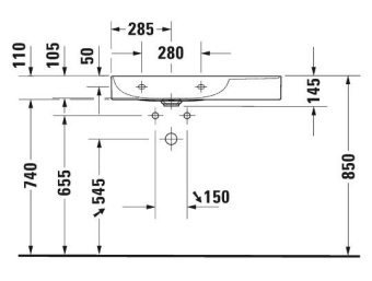 РАКОВИНА 80Х47 СМ АСИММЕТРИЧНАЯ DURAVIT DURASQUARE, БЕЛЫЙ (2348800041)