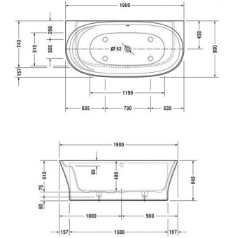ВАННА КАМЕННАЯ DURAVIT CAPE COD 190Х90 СМ (700364000000000)