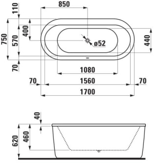 ВАННА ОТДЕЛЬНОСТОЯЩАЯ АКРИЛОВАЯ LAUFEN SOLUTIONS 170Х75 СМ, WHITE (H2225120000001)