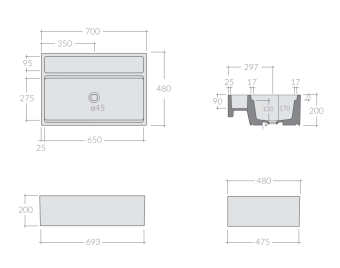 КЕРАМИЧЕСКАЯ РАКОВИНА 70Х48 СМ GALASSIA NEXT NARROW, ПЕСОЧНЫЙ (7504SA)