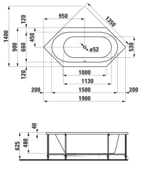 ВАННА ВСТРАИВАЕМАЯ АКРИЛОВАЯ LAUFEN SOLUTIONS 190Х90 СМ, WHITE (H2255210000001)