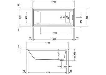 ВАННА АКРИЛОВАЯ DURAVIT 2ND FLOOR 170Х75 СМ (700075000000000)