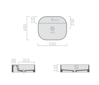 РАКОВИНА НАКЛАДНАЯ 55Х45 СМ GALASSIA SMART B, ЧЕРНЫЙ МАТОВЫЙ (7401NEMT)