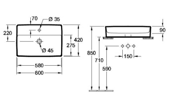 РАКОВИНА НАКЛАДНАЯ 60Х42 VILLEROY&BOCH MEMENTO 2.0, GRAPHITE (4A0761I4)