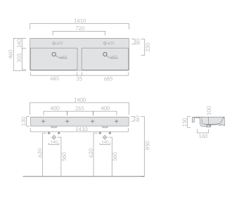 РАКОВИНА 141Х46 СМ GALASSIA MEG11, БЕЛЫЙ (8939)